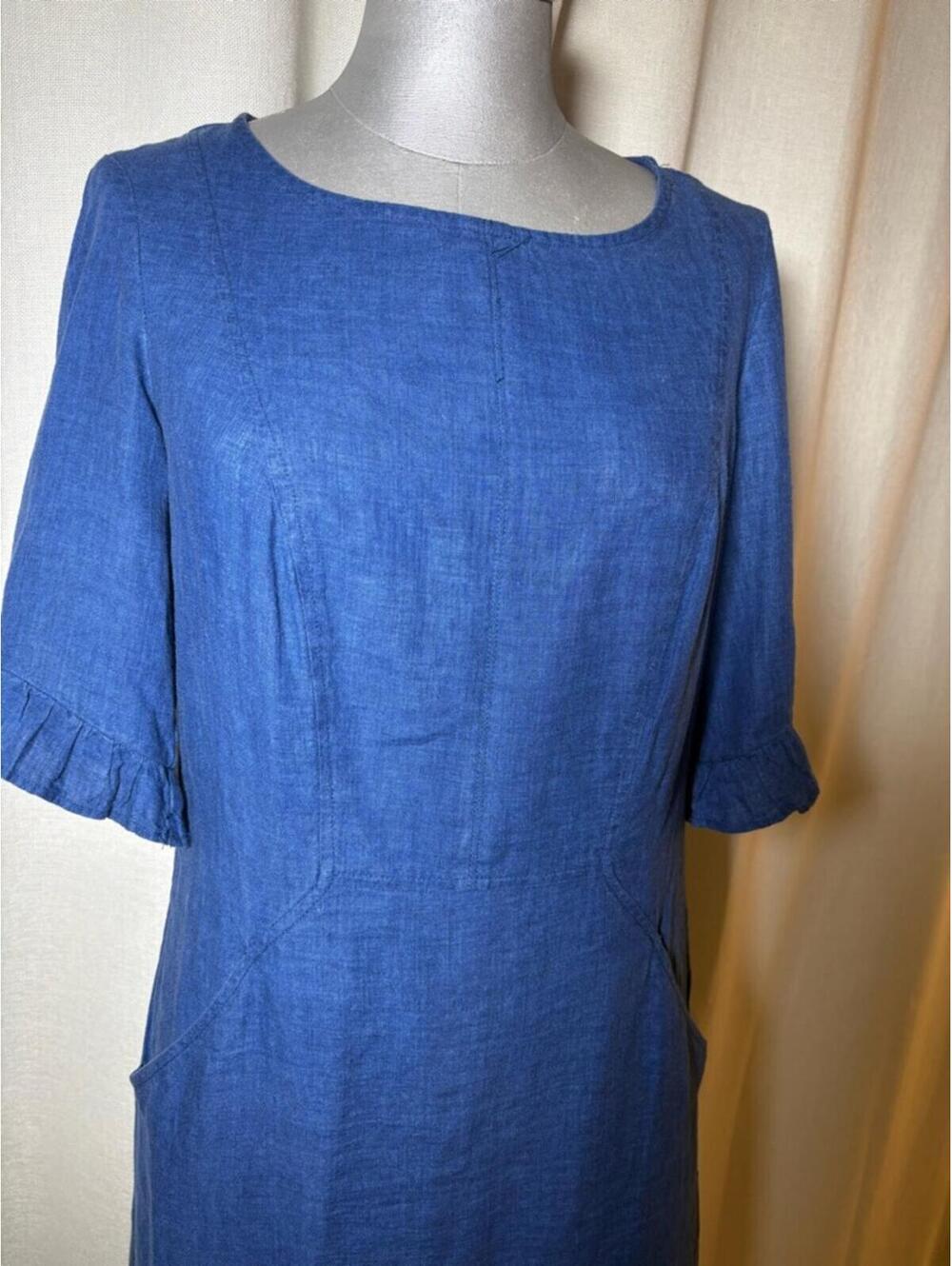 Boden 100% Linen Blue Shift Dress Pockets Coastal Chic Preppy Luxury Size 4 - Picture 3 of 9